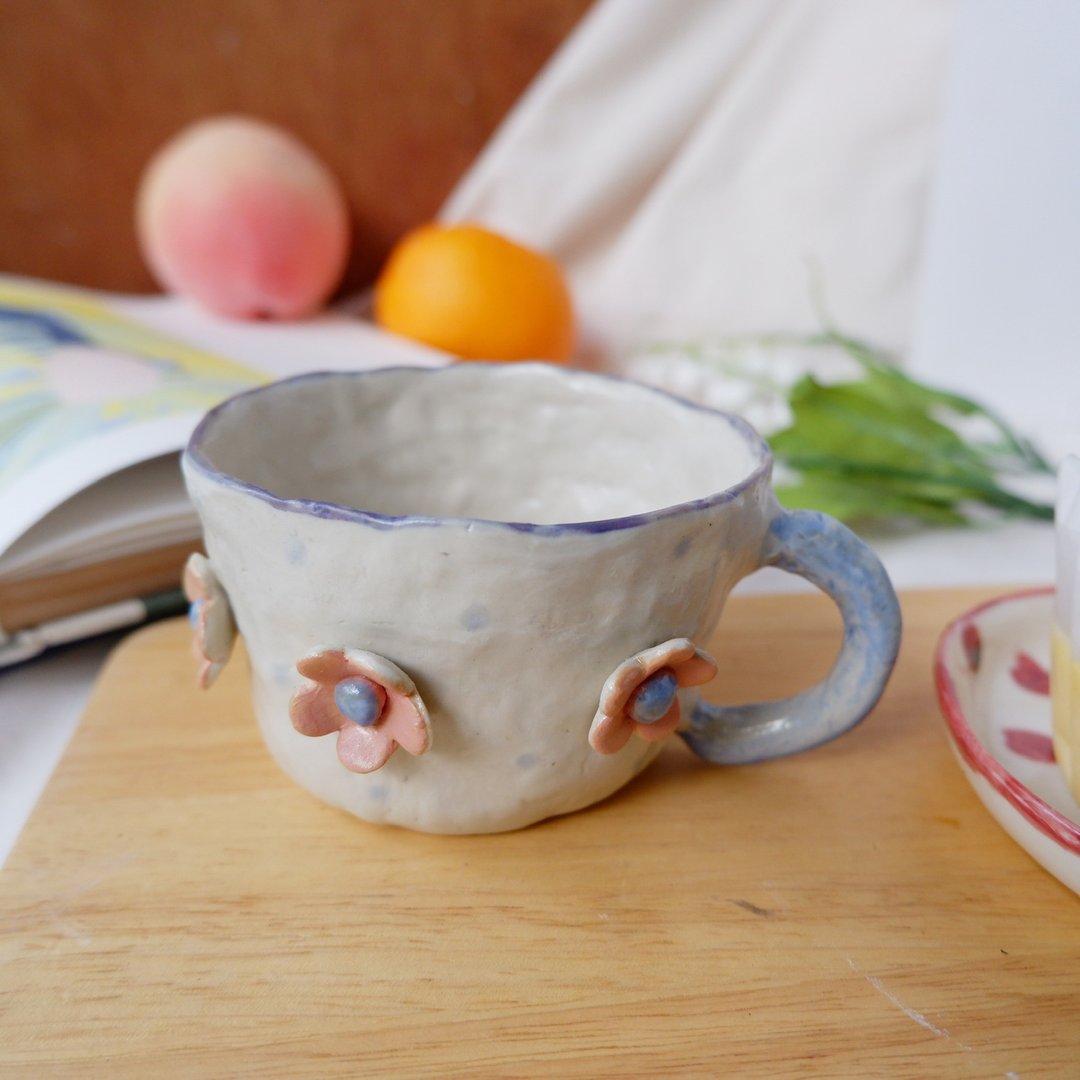 Hand built  coffee cup | blue | ceramic handmade - 咖啡杯/马克杯 - 陶 蓝色