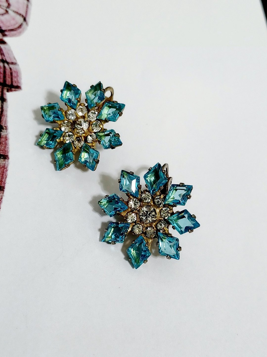 vintage jewelry  古董冰晶莱茵 夹式耳环 - 耳环/耳夹 - 其他金属 