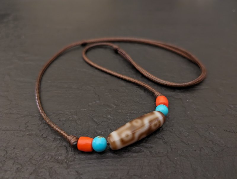 九眼天珠吊坠项链天然正品西藏复古玛瑙幸运护身符 - 项链 - 宝石 