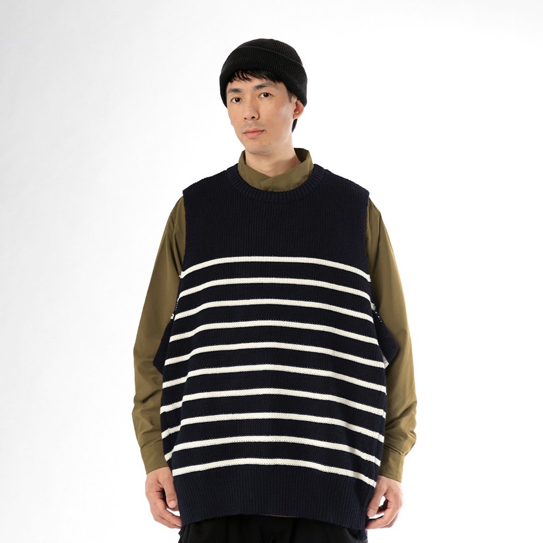 Wool-blend dropped knit vest 羊毛混纺针织背心 藏青色/灰色 - 男装背心 - 羊毛 