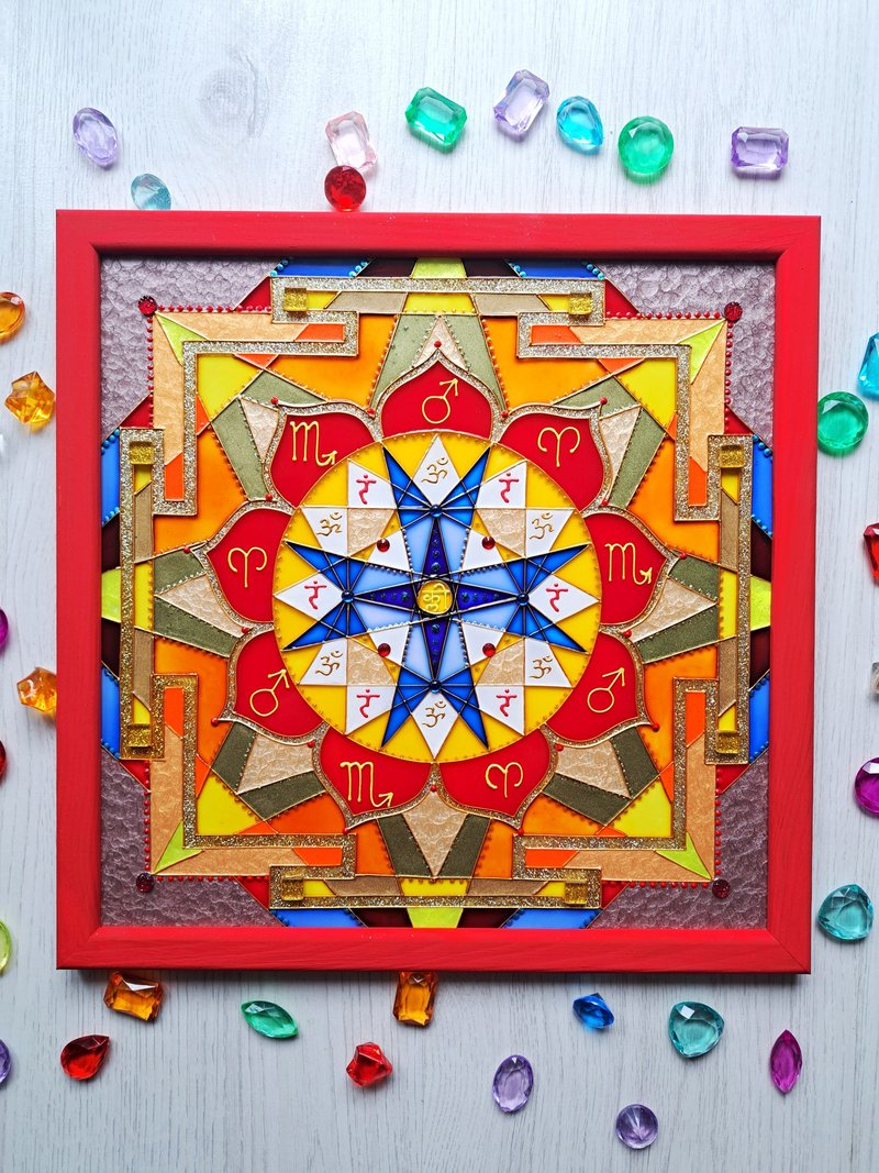 火星yantra Mangala yantra吠陀占星术Jyotish Home harmonizer - 墙贴/壁贴 - 玻璃 红色