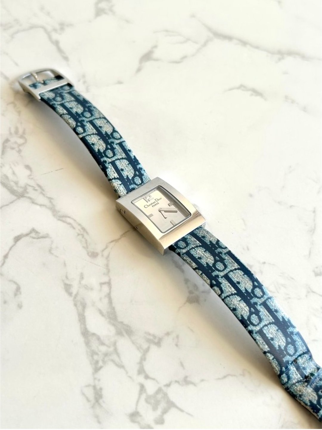 绝版稀有品 Dior 蓝白老花小方糖手表 古董表 二手女装腕表 中古表 - 女表 - 其他金属 蓝色