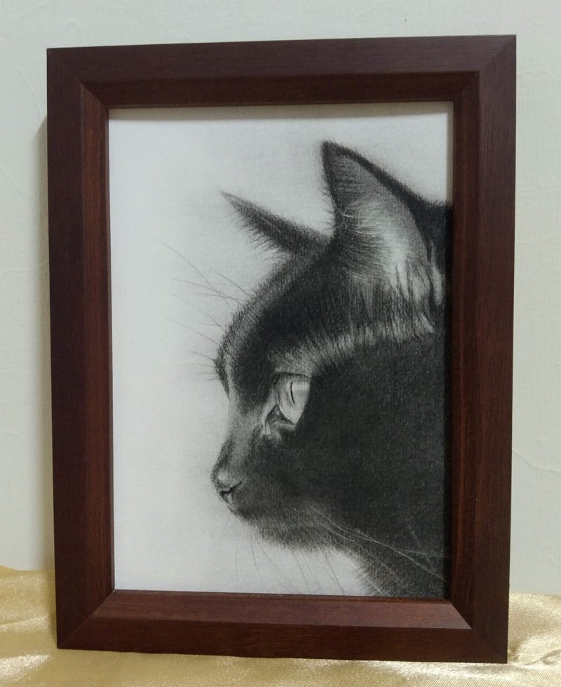 摆设 / 黑猫 / 炭精笔画 / 原稿 / 含框 - 海报/装饰画/版画 - 纸 