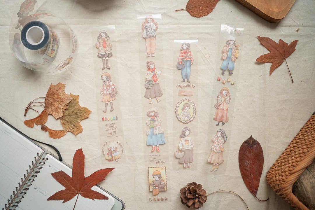 Autumn Girls - 亮面透明胶带 - 贴纸 - 其他材质 