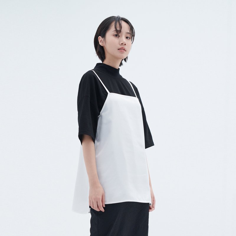 细肩带剪接衫 - 泉简约个性外搭造型背心 - 女装上衣 - 聚酯纤维 白色