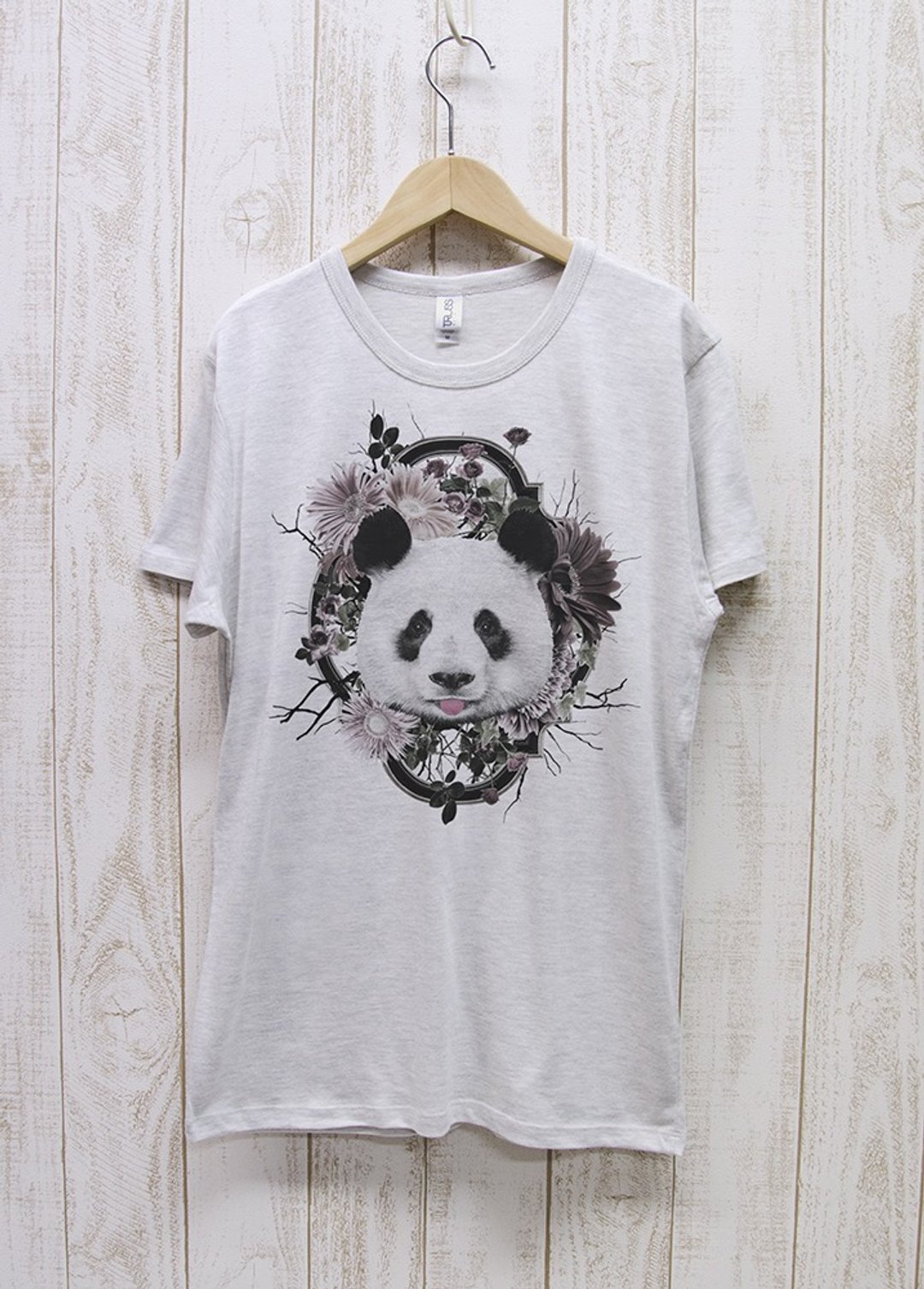 ronron PANDA Tee 花框 烟熏白 / R025-TT-HWH - 中性连帽卫衣/T 恤 - 棉 白色