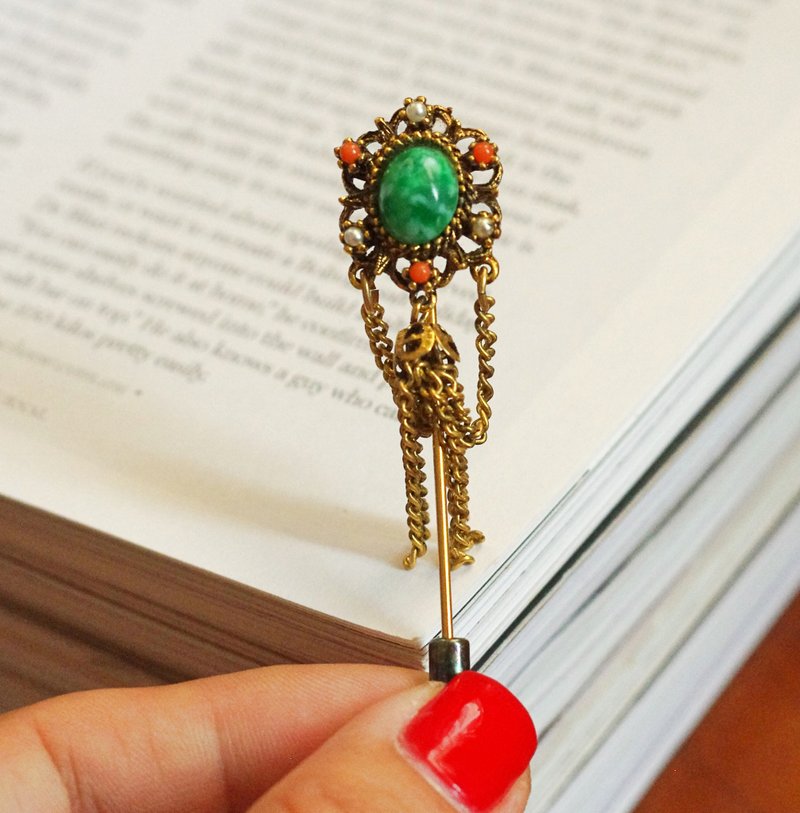 古董金色雕花垂坠流苏别针帽针领带针 B1822 - 耳环/耳夹 - 其他金属 金色