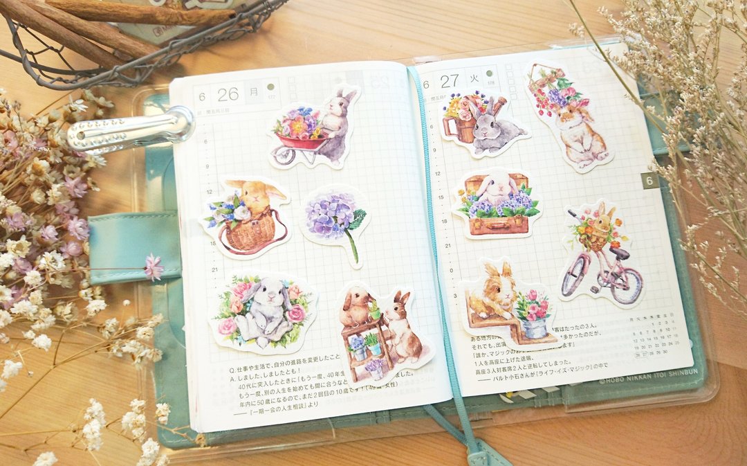 花与兔-10入贴纸-(材质更换) - 贴纸 - 纸 多色