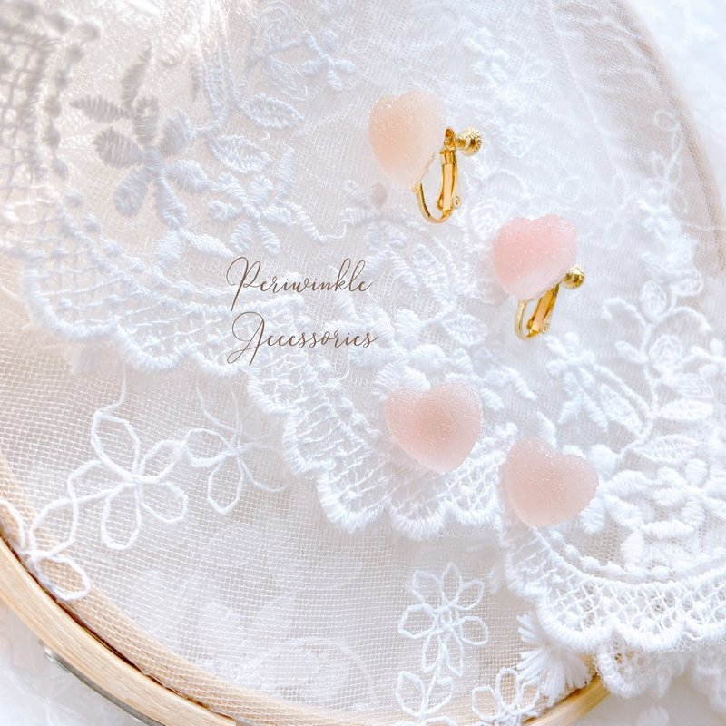 蜜桃 粉红 糖果耳环 梦幻 少女 礼物 手作 日系 - 耳环/耳夹 - 其他材质 粉红色