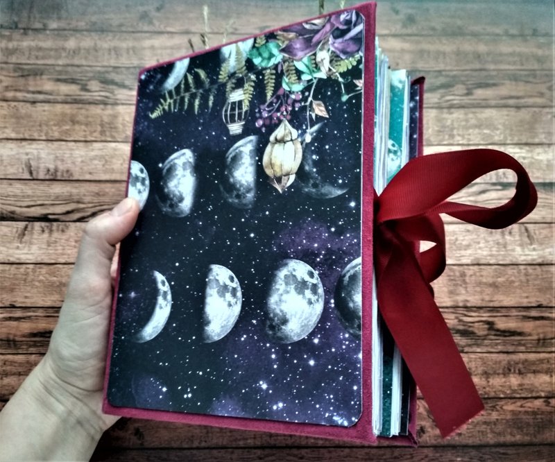 Moon journal handmade Magic flowers notebook diary Galaxy junk book thick purple - 笔记本/手帐 - 纸 紫色