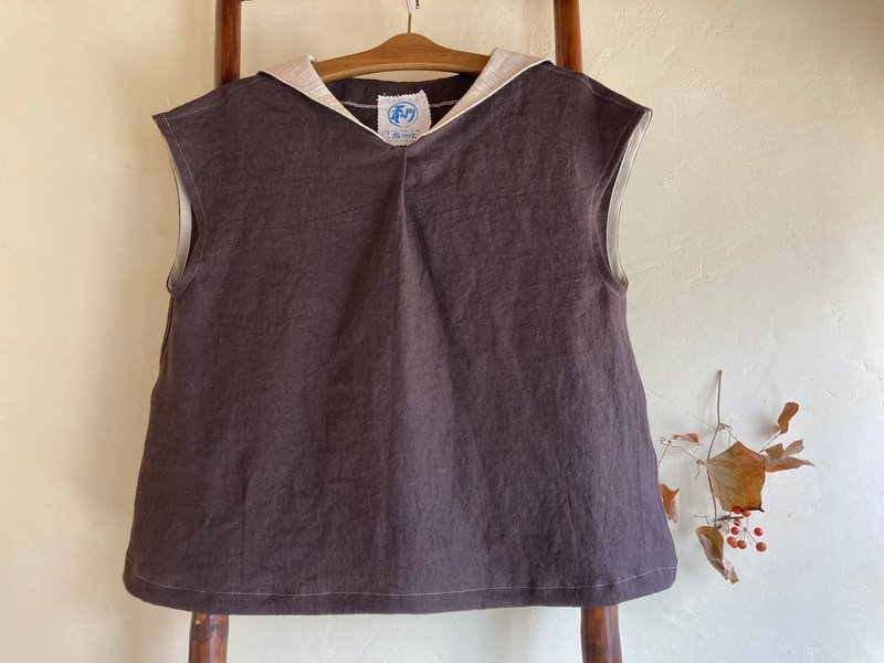 麻水手领衬衫 - 女装衬衫 - 棉．麻 咖啡色