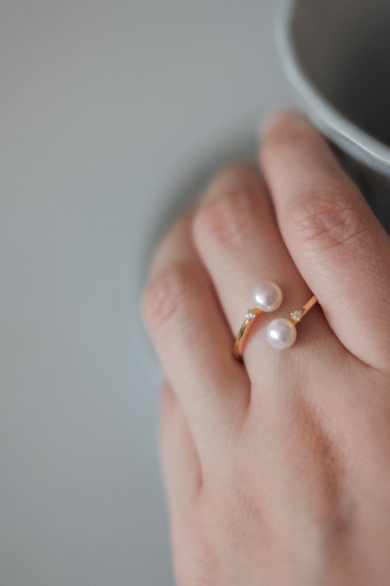 【优雅知性】全纯银戒指 天然淡水珍珠 925纯银 (银/金) - 戒指 - 纯银 金色
