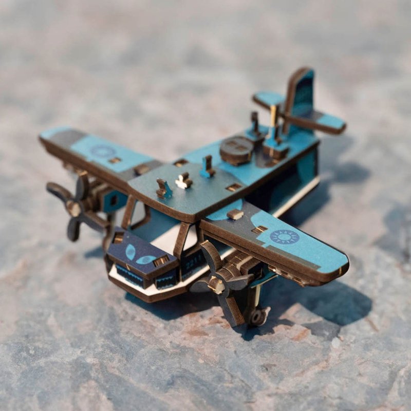 【 DIY 手作】 迷你拼拼车 S-2T反潜机 玩具车 木质玩具 圣诞礼物 - 木工/竹艺/纸艺 - 木头 蓝色