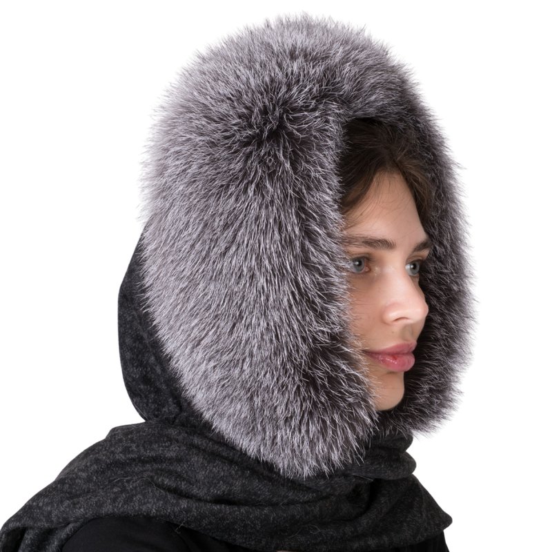 女士毛皮帽真狐狸皮草帽北极狐，蓝霜毛皮俄罗斯皮草帽 - 丝巾 - 羊毛 多色