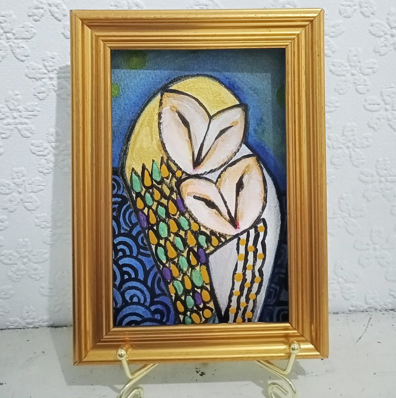 猫头鹰手绘卡含金色相框 - 画框/相框 - 纸 多色