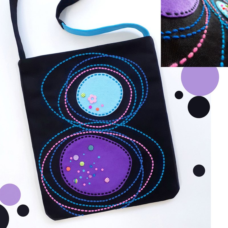 手工刺绣手工手提袋，14 盎司帆布袋，独特时尚的设计，12x13.5 英寸 - 手提包/手提袋 - 其他材质 黑色