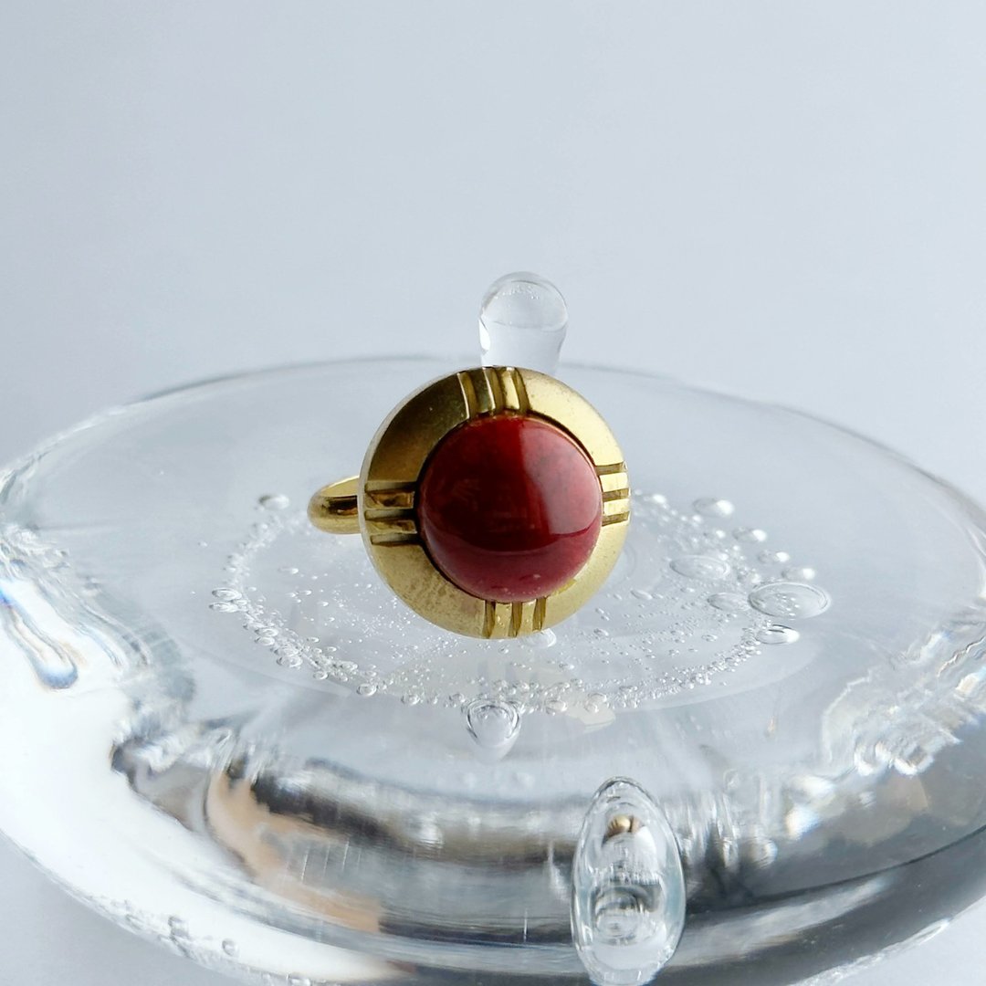 Gold [Garnet] Cloisonne ware ring Pure silver cloisonne - 戒指 - 其他材质 红色