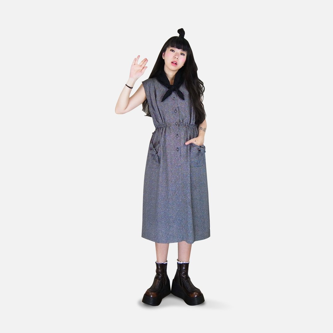 A·PRANK :DOLLY :: 复古着VINTAGE黑白点点口袋绑结背心裙古着洋装 - 洋装/连衣裙 - 棉 