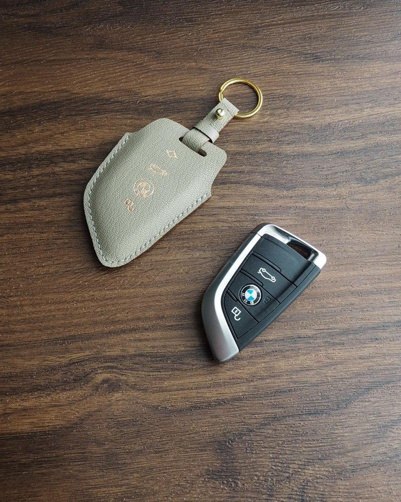 法国山羊皮 BMW 刀峰 4 键车钥匙皮套 - 钥匙链/钥匙包 - 真皮 灰色