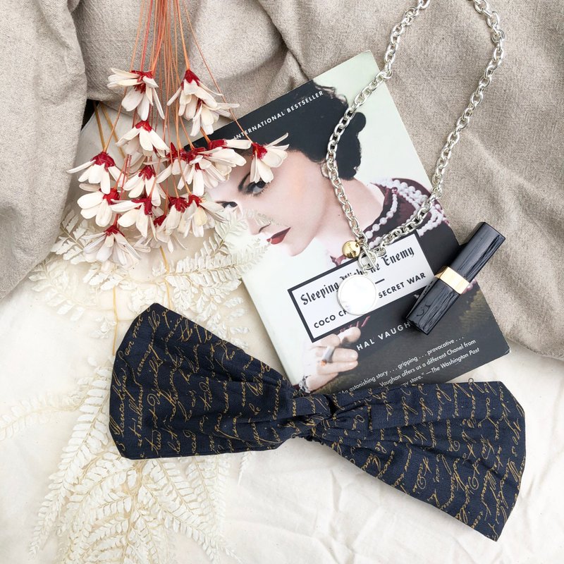 写给妳的信 / 蓝黑 / 宽版 松紧手工发带 - 发带/发箍 - 棉．麻 