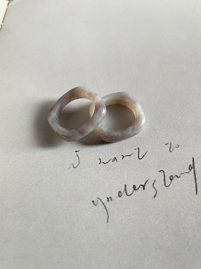 天然和田玉白底紫翠方戒 港码16 13 茄花 S43 S44 - 戒指 - 玉石 紫色