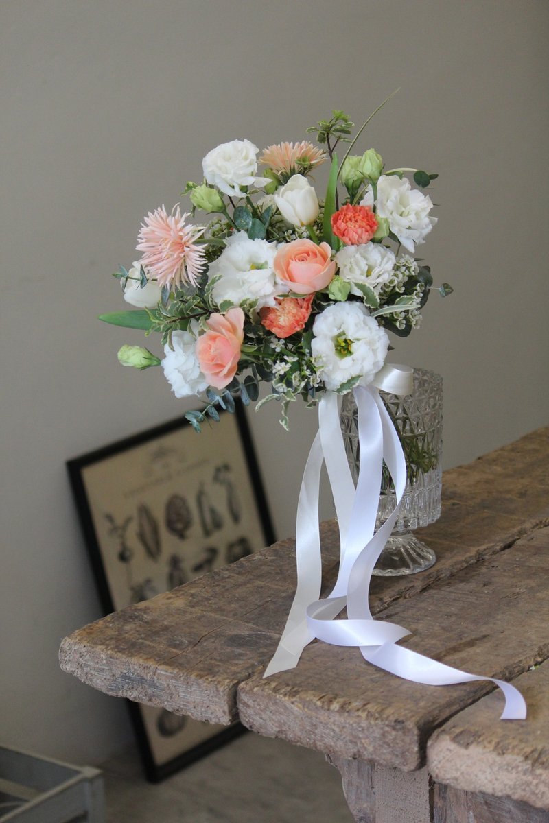 【杏肤色系鲜花捧花】婚礼捧花/婚礼周边/居家布置 - 干燥花/捧花 - 植物．花 橘色