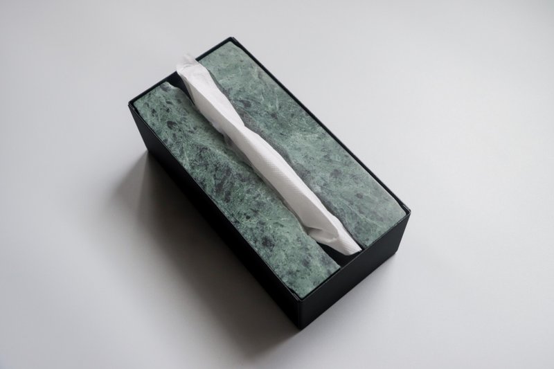 【限量商品】蛇纹石自然面面纸盒 - 纸巾盒 - 石头 绿色