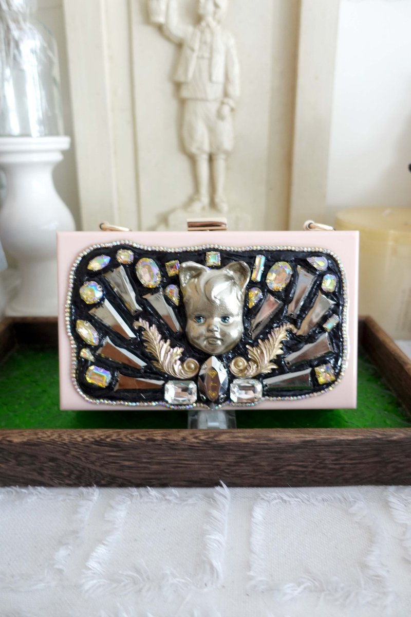 手工立体猫耳娃娃宝石珠宝水晶雕花 粉红色压克力盒子手袋包包 - 侧背包/斜挎包 - 树脂 粉红色