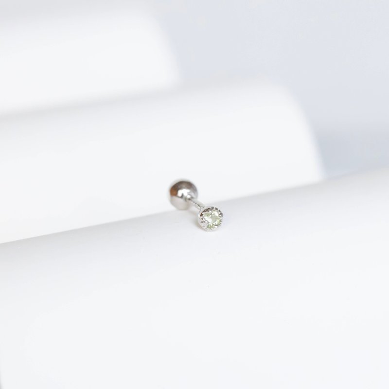 橄榄石925纯银迷你小宝石转珠耳环 - 耳环/耳夹 - 宝石 银色