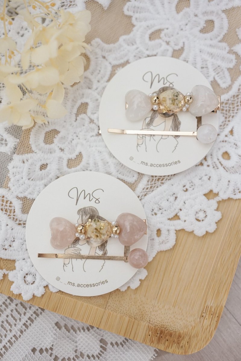 情人节系列 | 心形干花透亮珍珠发夹 - 发饰 - 树脂 透明