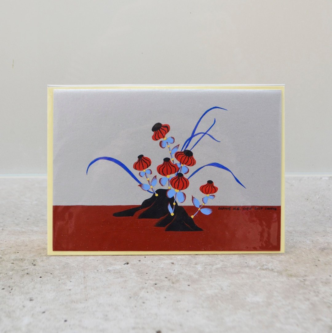 东方 日式插画 禅风 盆栽 山石 花草 手绘新年贺片 - 卡片/明信片 - 纸 灰色