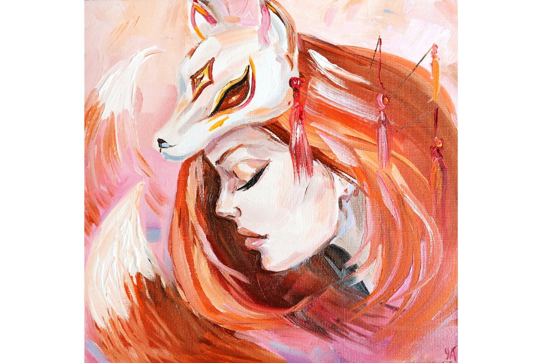 Kitsune绘画女人狐狸原创艺术狐狸Kitsune油画 - 墙贴/壁贴 - 其他材质 橘色