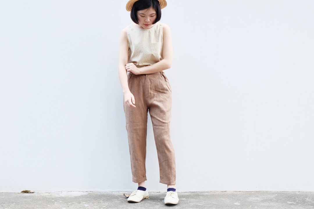 宽松亚麻舒适休闲长裤- Wavy Trousers - 女装长裤 - 棉 咖啡色