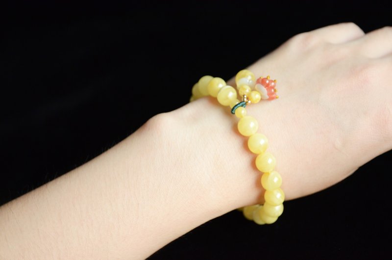 【花与果】Amber 天然有机宝石 琥珀蜜蜡 清新文艺手链 - 手链/手环 - 宝石 黄色
