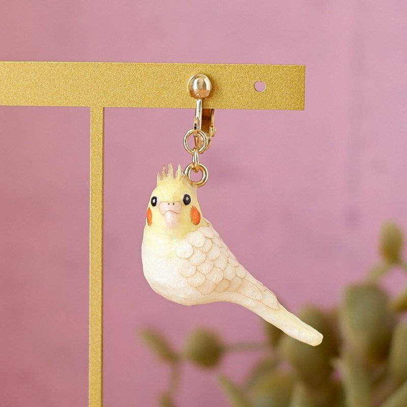 和纸饰品 耳环/耳夹 鸡尾鹦鹉 珍珠色 鹦鹉 鸟类 宠物鸟 - 耳环/耳夹 - 其他材质 白色