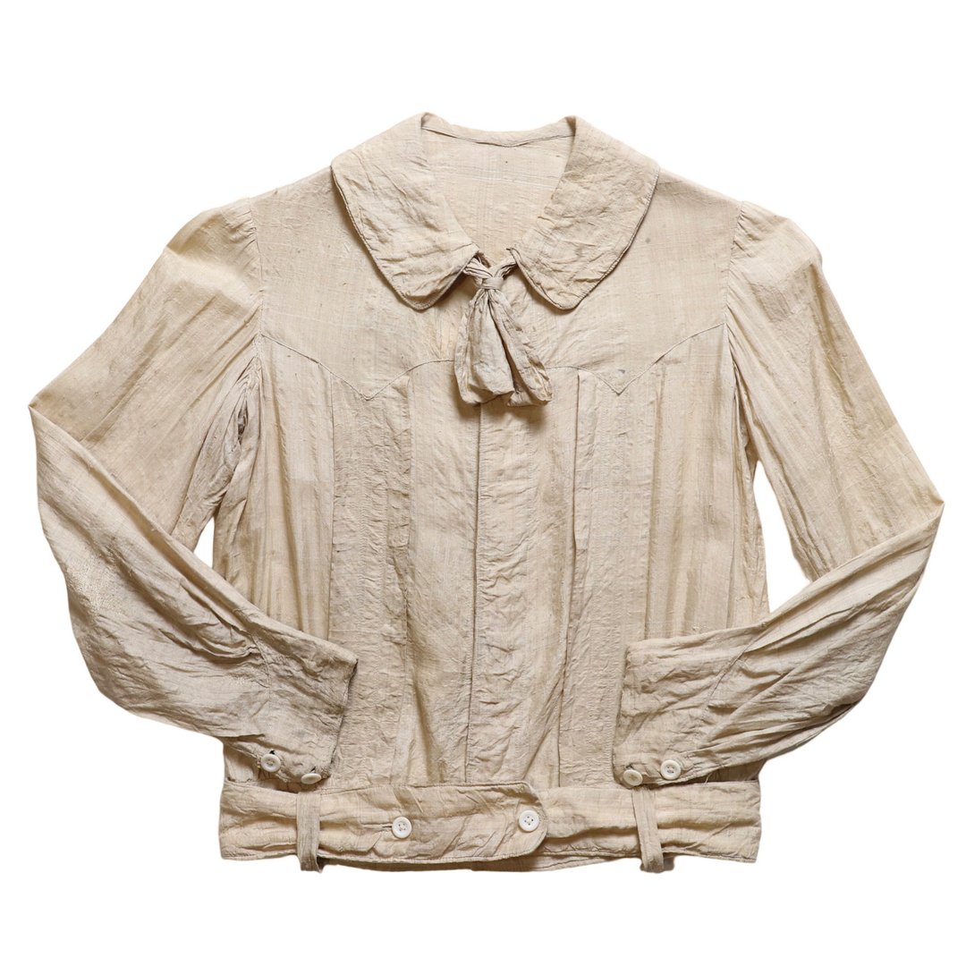 1900s 爱德华时期 古董丝质领结上衣 Antique Edwardian blouse - 女装衬衫 - 丝．绢 白色