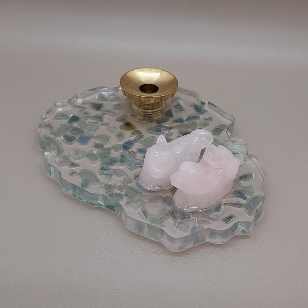 粉晶鸳鸯水晶底座 - 可以摆放水晶球/塔香 - 摆饰 - 半宝石 