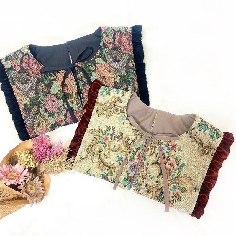 古典丝绒荷叶边织锦领饰 (黑色) - 领结/领巾 - 聚酯纤维 黑色