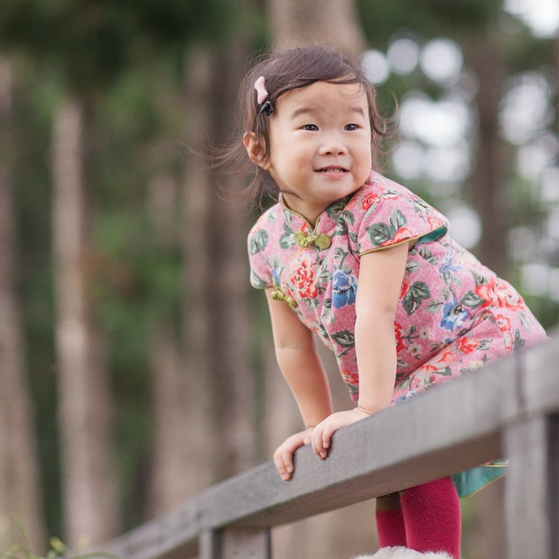儿童旗袍 古风 冬季款 花系列牡丹(粉色) - 旗袍 - 棉．麻 