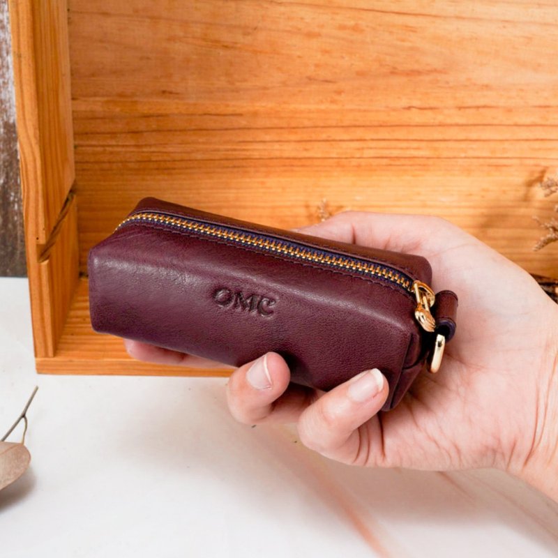 意大利植鞣革横式简约牛皮零钱包-大款(豆沙紫) - 零钱包 - 真皮 紫色
