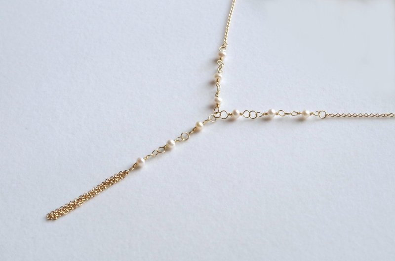 淡水珍珠与流苏简约项链・金色 - 项链 - 珍珠 白色