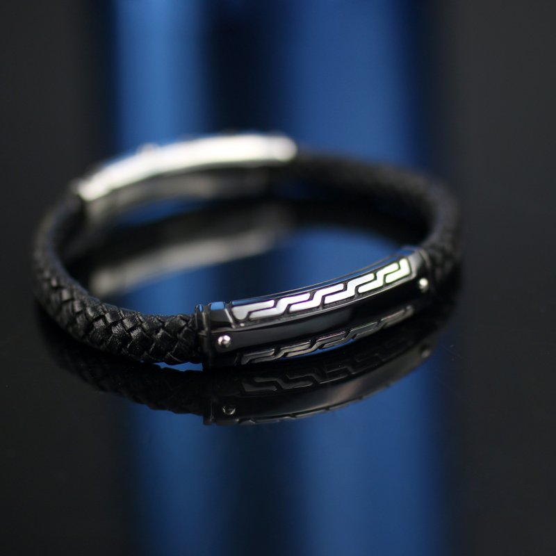 图腾真皮手环 - 手链/手环 - 不锈钢 黑色