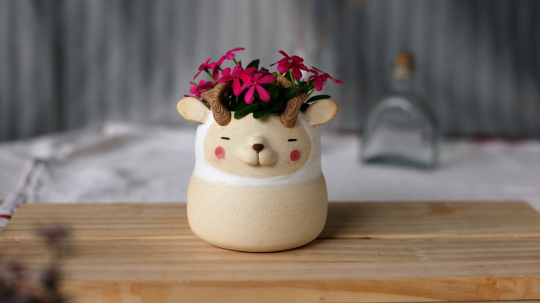 【驯鹿陶瓷花器】森林动物系列 - 花瓶/陶器 - 陶 白色