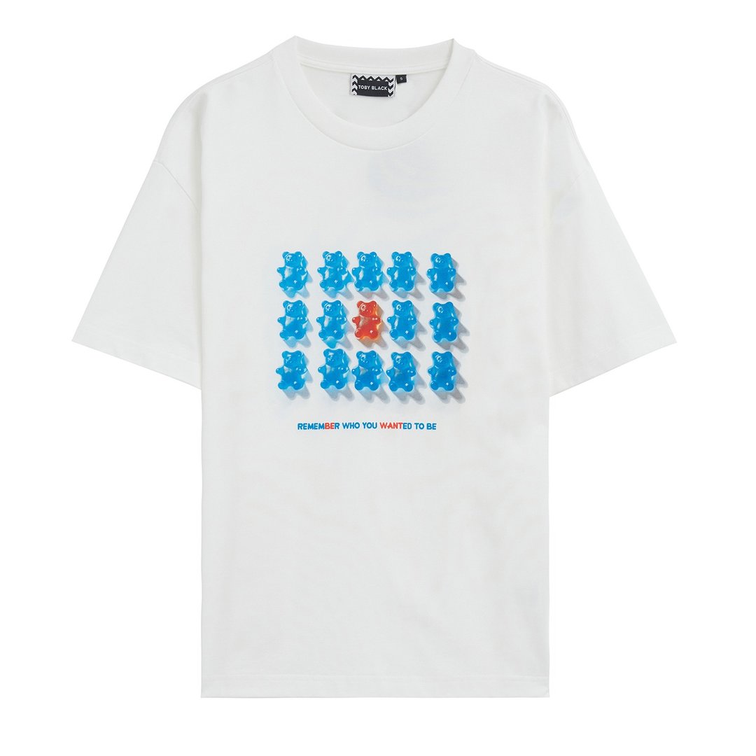 CANDY BEAR 中性寛版T-Shirt by Toby Black - 中性连帽卫衣/T 恤 - 棉．麻 白色