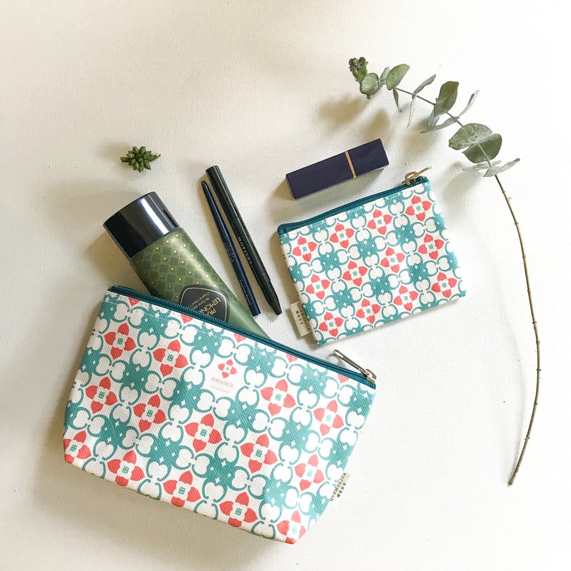 【成套组合】柿柿好蝠气 化妆包+零钱包 - 化妆包/杂物包 - 棉．麻 红色