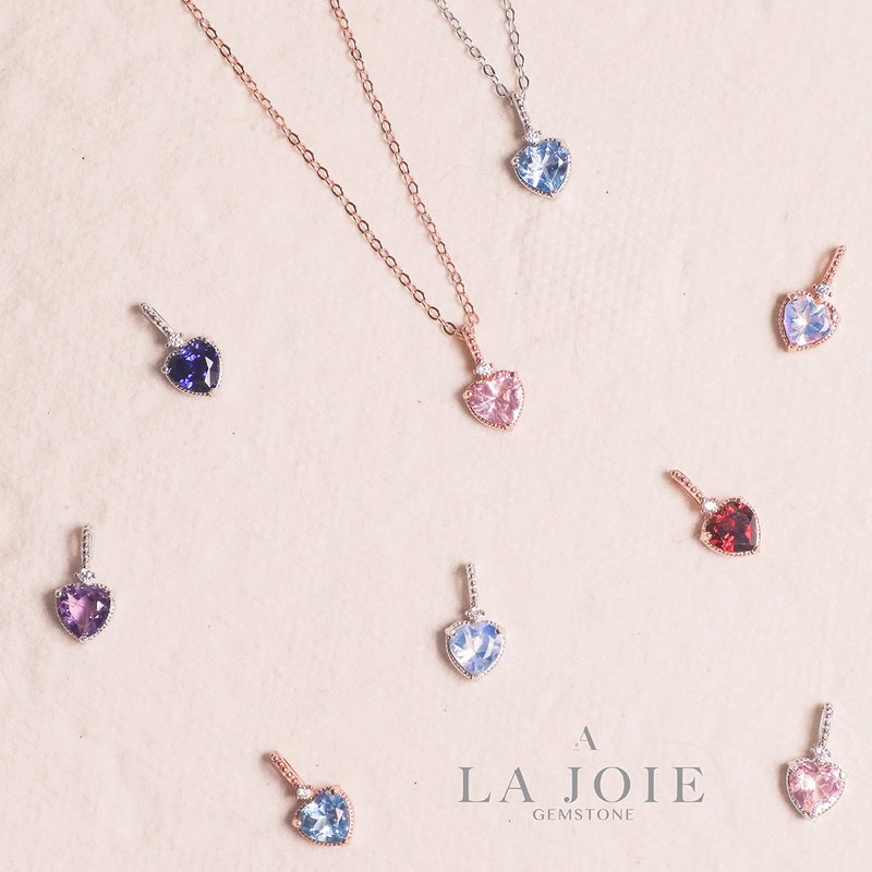 La Joie 浪漫爱心宝石项链 - 项链 - 纯银 