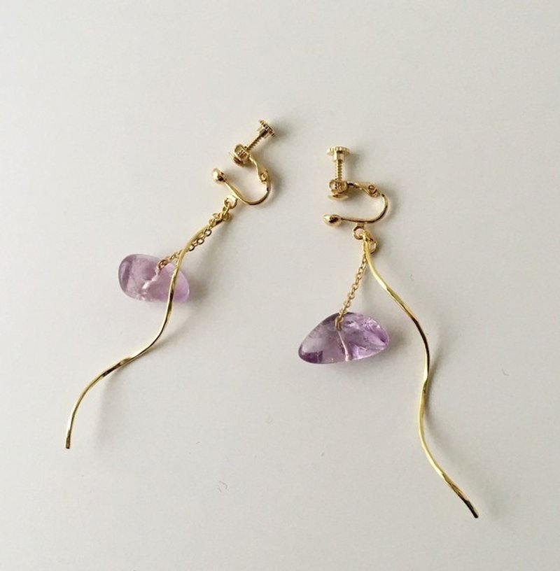 [Positive! ] Amethyst & Wave of earrings or piercings - 耳环/耳夹 - 宝石 紫色