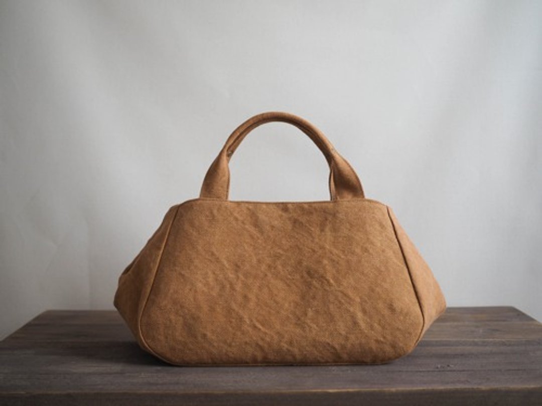 Made-to-order [MILITARY TWILL] Round tote with lid L Camel - 手提包/手提袋 - 棉 