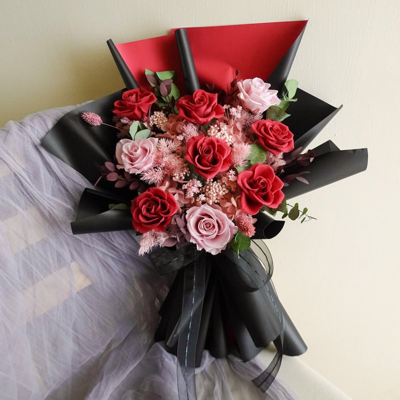9朵永生玫瑰花束-玫粉色 - 干燥花/捧花 - 植物．花 红色