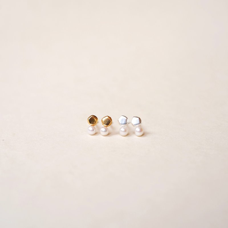 SV925 几何学珍珠耳环 - 耳环/耳夹 - 其他金属 多色